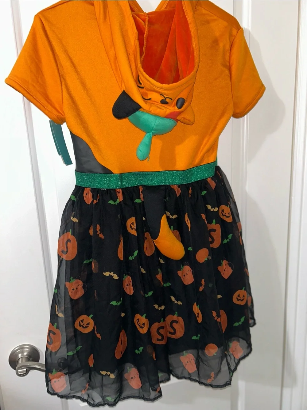 Squishmallows Orange Hooded Pumpkin Dress with Green Waistband
